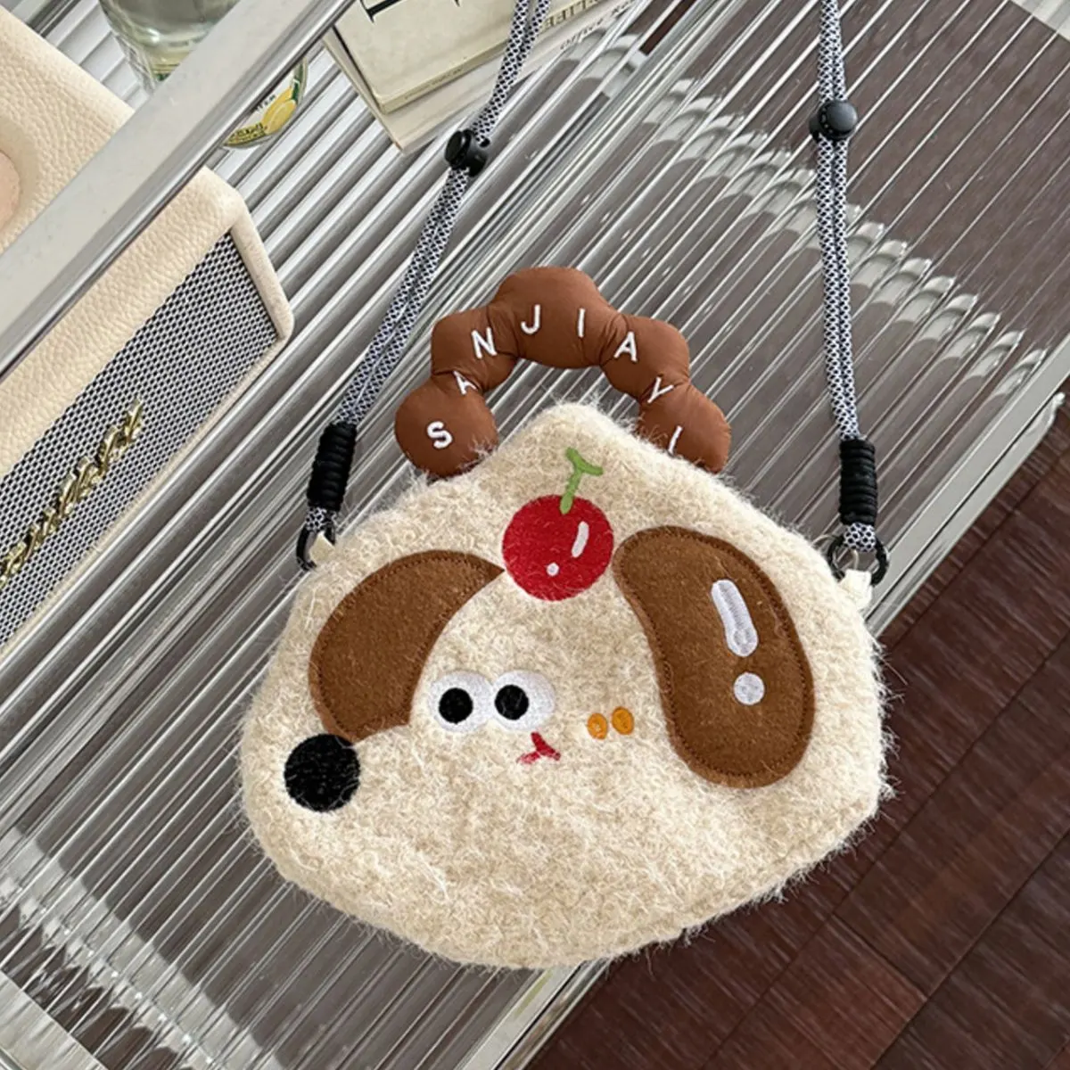Cartoon Plush Crossbody Bag - Watermelon pink