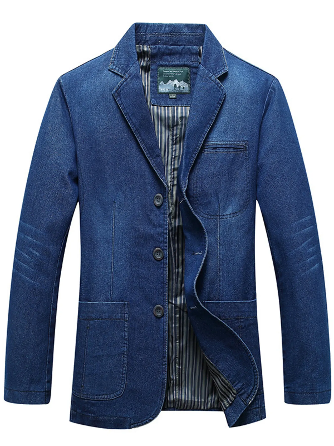 Men's Plus Size Button Up Long Sleeve Denim Blazer - Dark