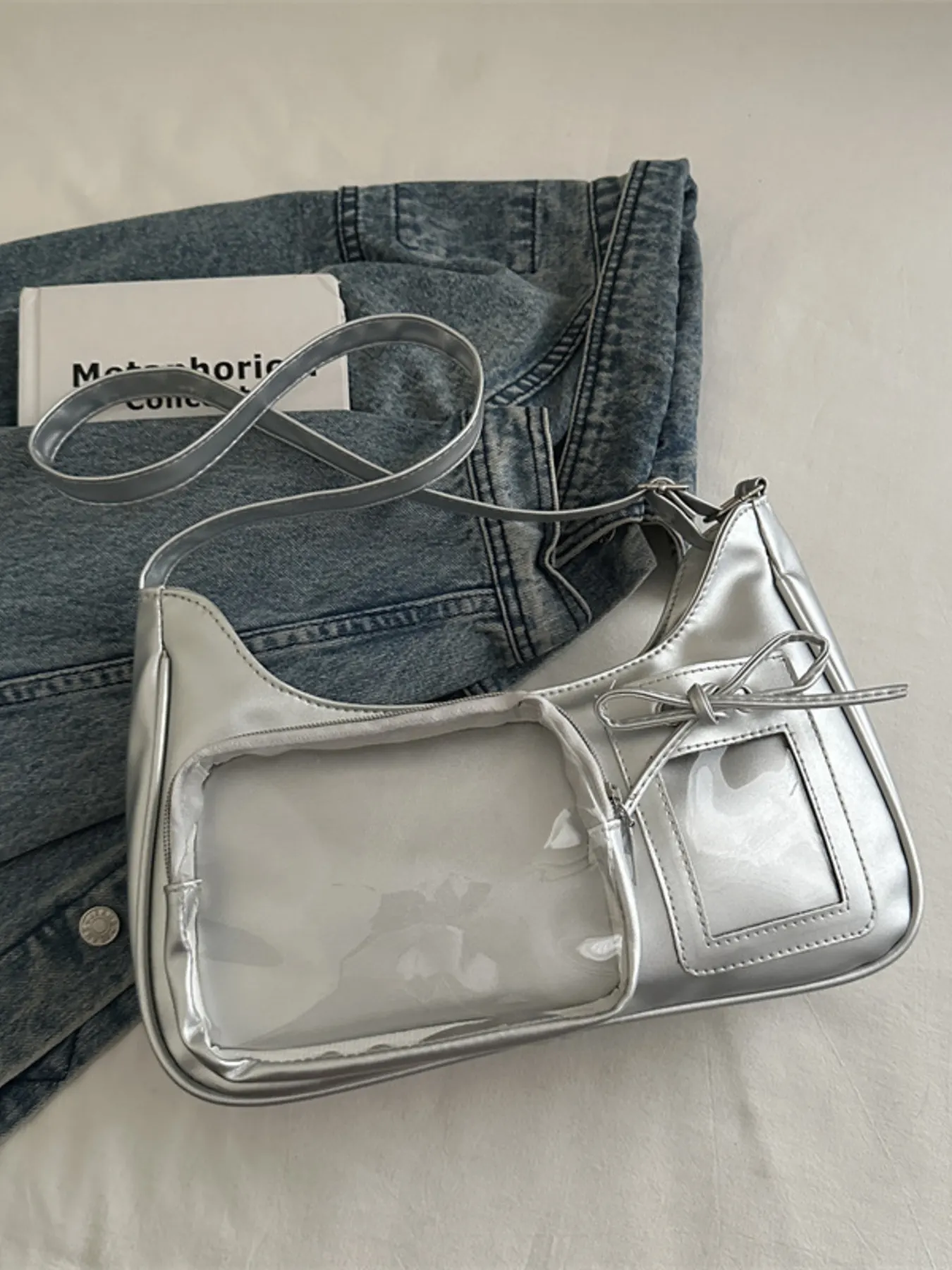 Clear Pocket Crossbody Bag - Silver