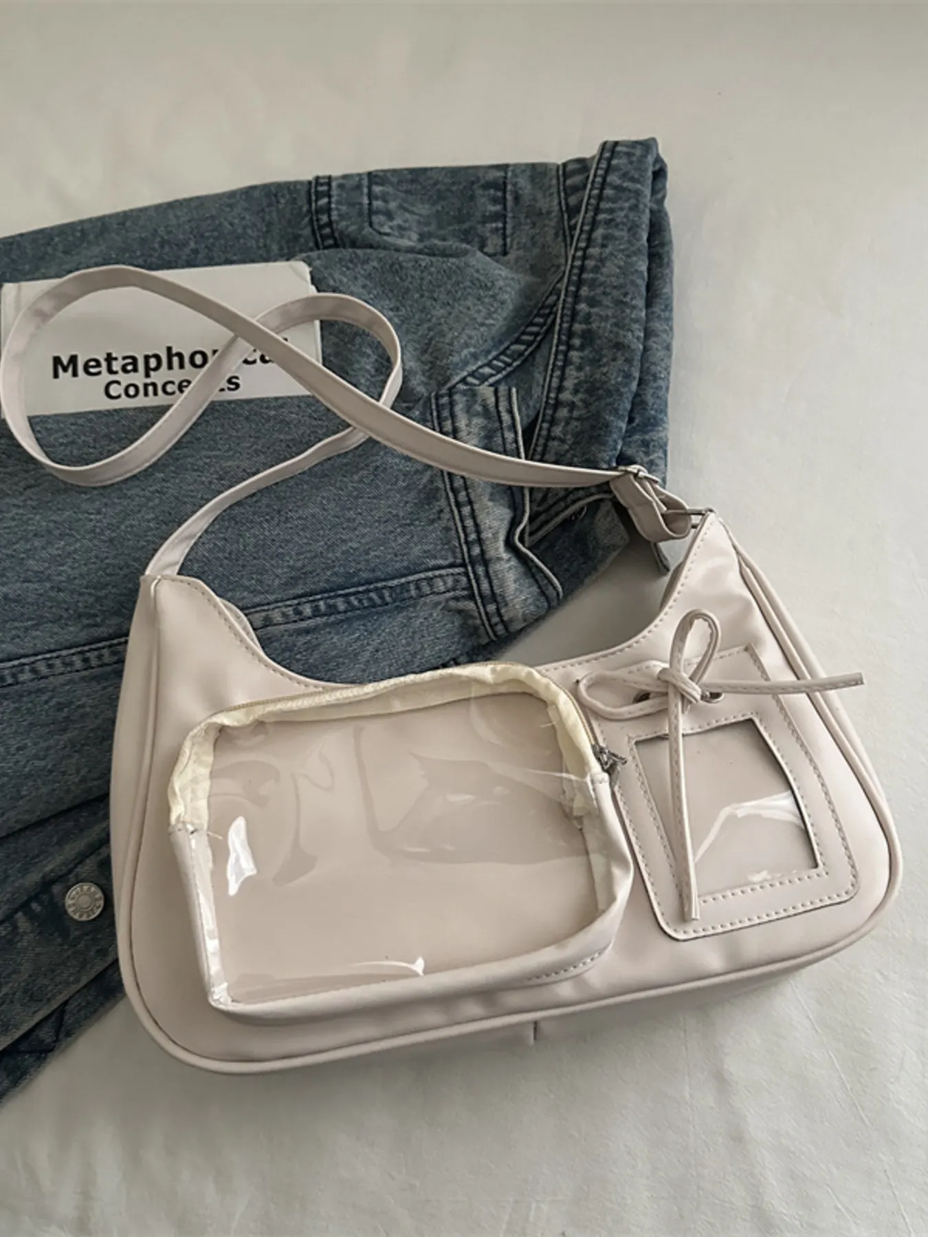 Clear Pocket Crossbody Bag - Beige