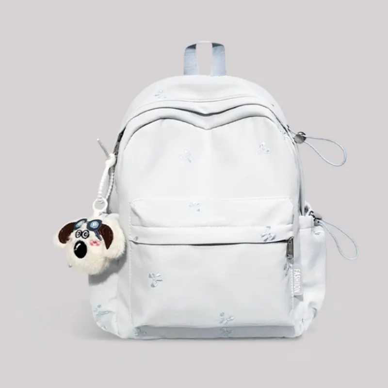 Embroidered Lightweight Backpack Bag - Light Blue