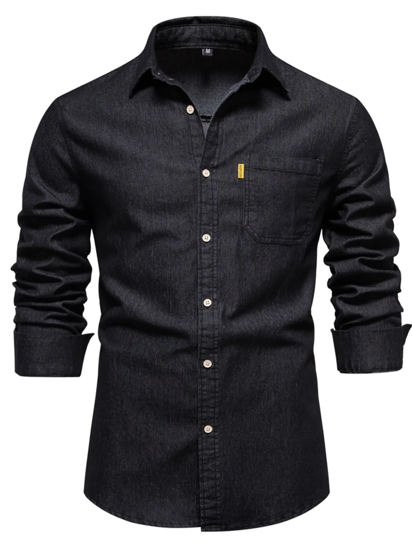 Men's Full Size Button Up Denim Shirt with Chest Pocket Plus Size - Black