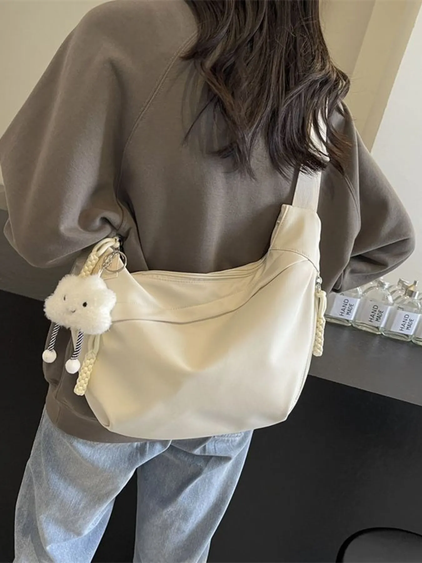 Lightweight Cloud Charm Crossbody Bag - Beige