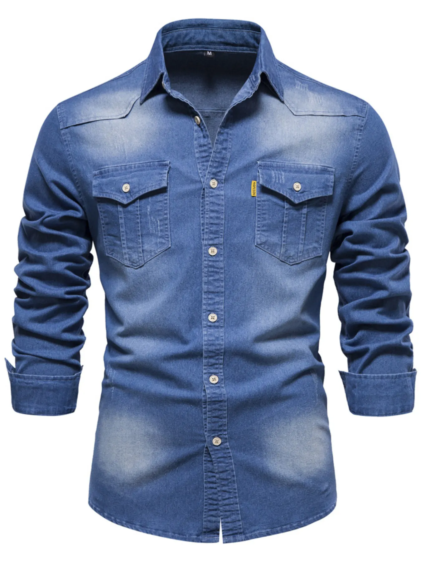 Men's Full Size Button Up Denim Shirt with Chest Pocket Plus Size - Medium