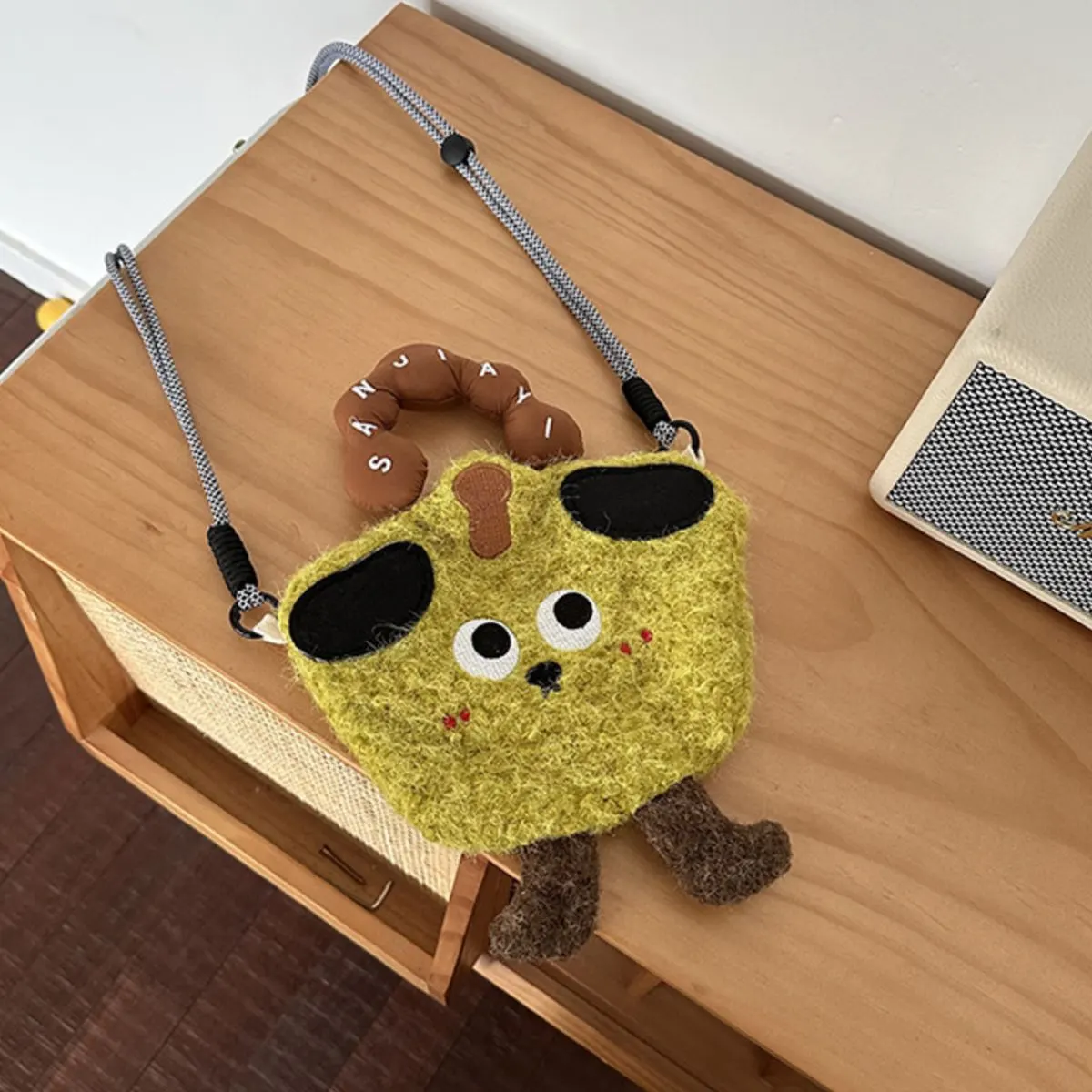 Cartoon Plush Crossbody Bag - Khaki