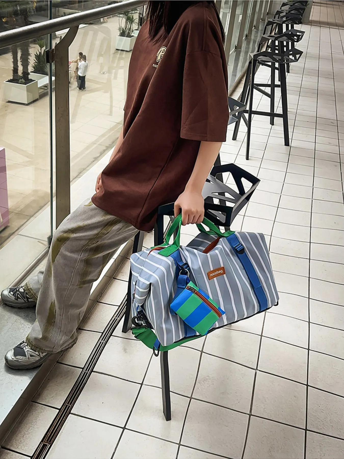 Striped Lightweight Travel Bag - Blue