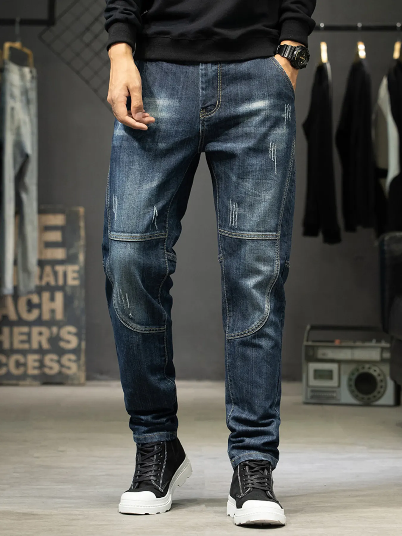 Men's Pocketed Slim Fit Jeans - Dark