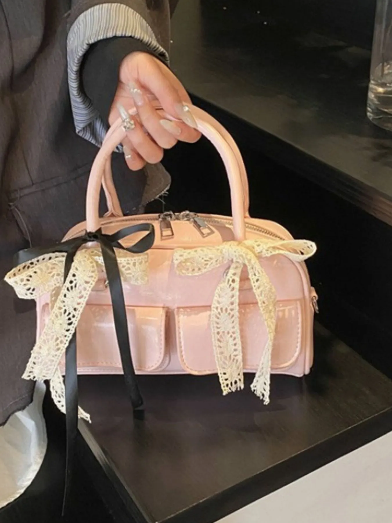Bow Decor Crossbody Bag - Pink