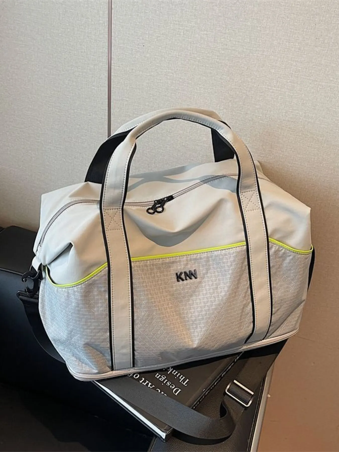 Grid Pattern Duffel Bag - Gray