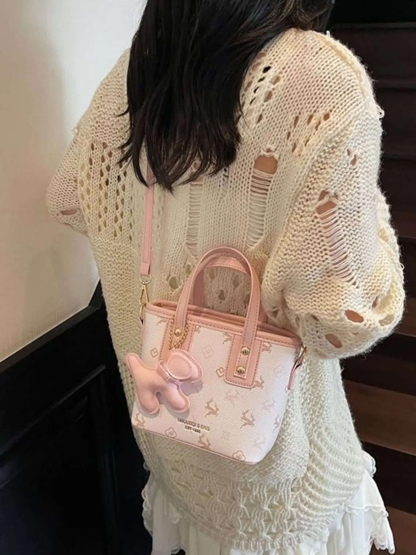 Lightweight Printed Crossbody Bag - Blush Pink