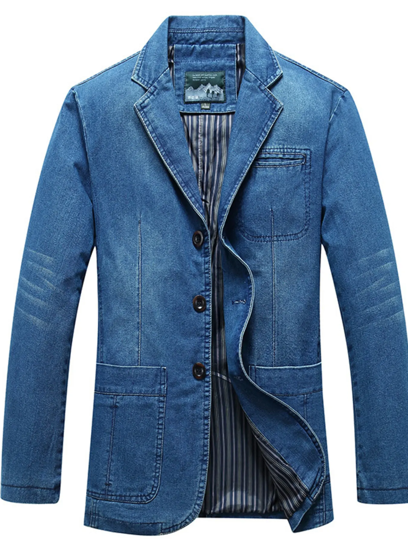 Men's Plus Size Button Up Long Sleeve Denim Blazer - Medium