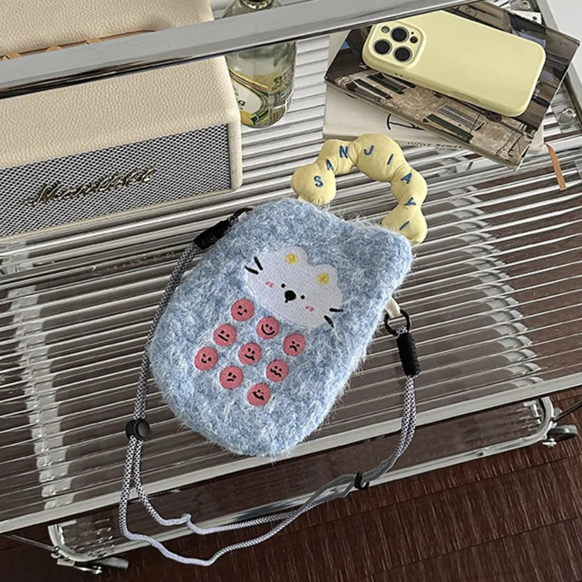 Cartoon Plush Crossbody Bag - Pastel  Blue
