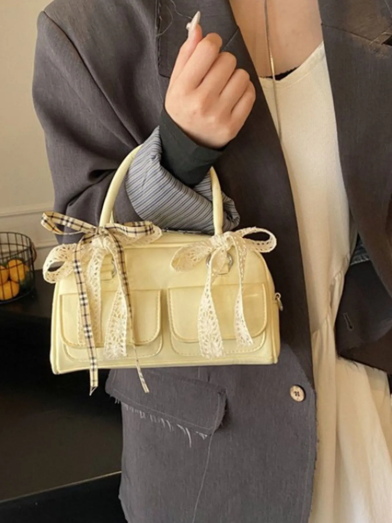 Bow Decor Crossbody Bag - Yellow