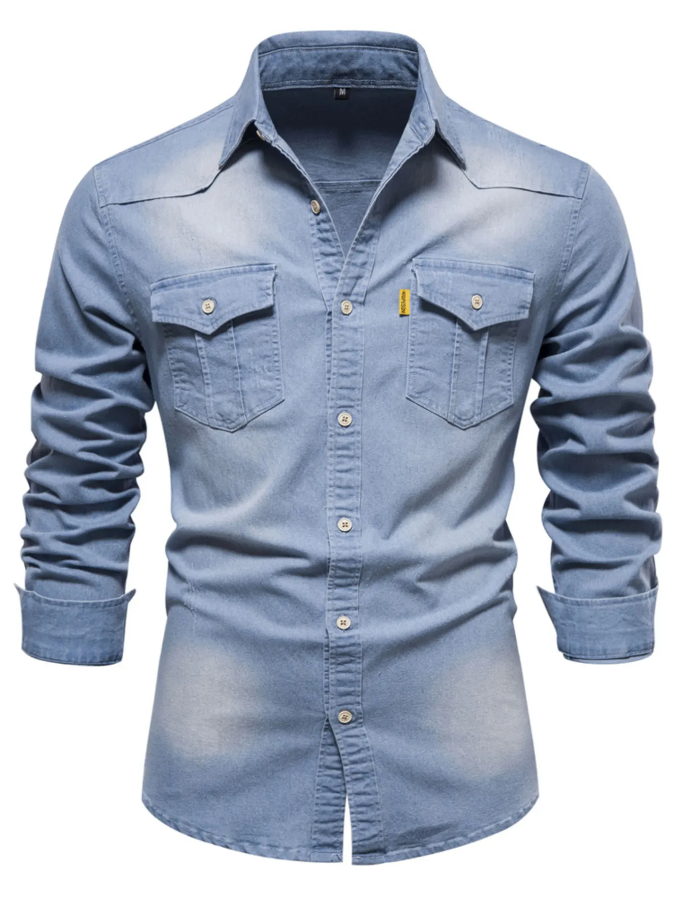 Men's Full Size Button Up Denim Shirt with Chest Pocket Plus Size - Light